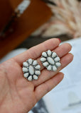 White Floral Concho Stud Earrings
