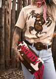 The Howdy Cowhide Clutch in Hot Pink