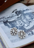 White Floral Concho Stud Earrings