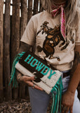 The Howdy Cowhide Clutch in Turquoise