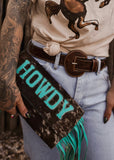 The Howdy Cowhide Clutch in Turquoise