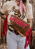 The Howdy Cowhide Clutch in Hot Pink