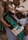The Howdy Cowhide Clutch in Turquoise