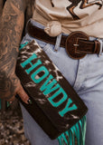 The Howdy Cowhide Clutch in Turquoise