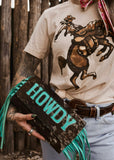 The Howdy Cowhide Clutch in Turquoise