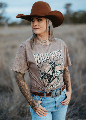 mocha_stonewash_cowboys_wild_west_western_usa_american_stars_rodeo_cowboy_bucking_bronco_cowgirl_western_punchy_graphic_tee_tshirt_t-shirt_mack_and_co_designs_australia
