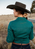 dusty_creek_elsey_womens_linen_arena_shirt_emerald_savannah_campdrafting_barrel_racing_rodeo_western_mack_and_co_designs_australia