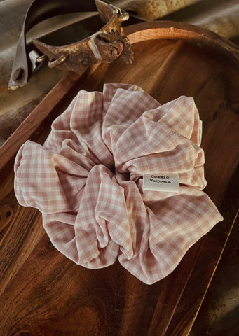 cosmic_vaquera_pink_gingham_handmade_handcrafted_xl_scrunchie_mack_and_co_designs_australia