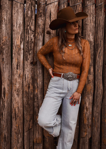 The Western Heritage Lace Top in Tan