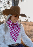 rodeo_western_fashion_handmade_handcrafted_concho_scarfslide_slide_wildrag_wild_rag_neck_scarf_tie_necktie_scarves_bucking_bronco_campdraft_barrel_racing_racer_linen_gingham_pink_magenta_cowgirl_mack_and_co_designs_australia