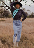 the_tombstone_aztec_blouse_arena_shirt_turquoise_kingman_concho_pearl_snap_button_down_plisse_monochrome_barrel_racer_womens_mack_and_co_designs_australia