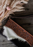 janie_cowhide_clutch_brown_tooled_leather_and_white_fringe_western_purse_mack_and_co_designs_australia