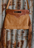 Peggy Cowhide Bag in Tan Tooled Leather