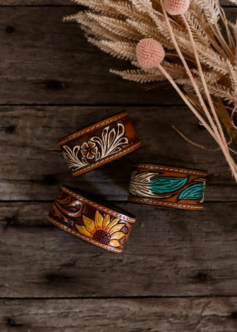 american_darling_tooled_leather_handpainted_cuff_bracelet_western_cowgirl_cowboy_mack_and_co_designs_australia