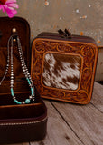 Addilyn Cowhide Jewellery Case in Chocolate Tooled Leather