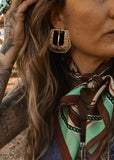 The Western Buckle Statement Earrings in Gold