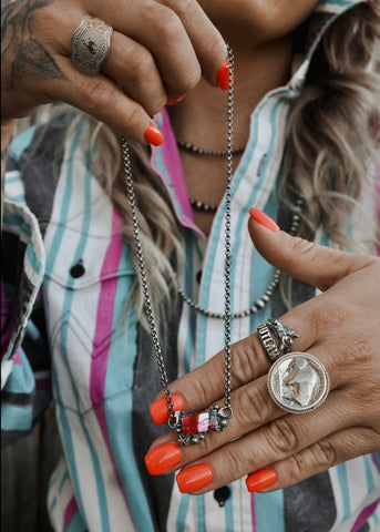 Cosmic Baby Bar Necklace - Orange Dahlia