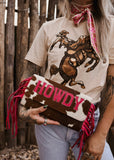 The Howdy Cowhide Clutch in Hot Pink