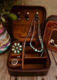 Addilyn Cowhide Jewellery Case in Chocolate Tooled Leather