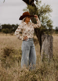cotton_rye_outfitters_america_longhorn_rust_pearl_snap_button_up_arena_shirt_womens_western_cowgirl_mack_and_co_designs_australia