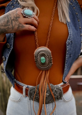 Leather Concho Bolo Necklace