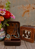 Addilyn Cowhide Jewellery Case in Chocolate Tooled Leather