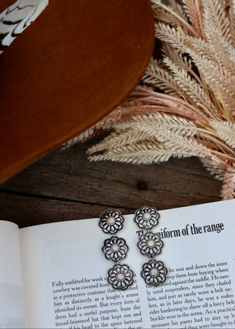 floral_concho_dangle_earrings_white_stone_western_cowirl_mack_and_co_designs_australia