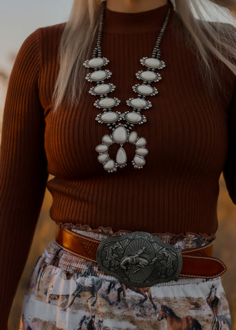 White Natural Stone Squash Blossom Statement Necklace