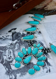 Turquoise Natural Stone Squash Blossom Statement Necklace