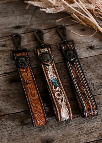 wristlet_american_darling_tooled_leather_handpainted_keyring_bag_tag_keychain_western_buckstitch_concho_mack_and_co_designs_australia