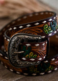 american_darling_tooled_leather_western_buckle_cowboy_cowgirl_belt_handpainted_buckstitch_mack_and_co_designs_australia
