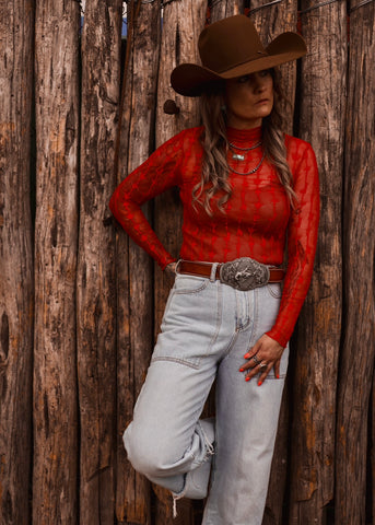 The Western Heritage Lace Top in Red