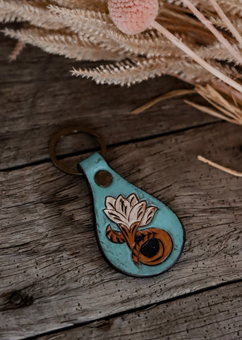 american_darling_tooled_leather_handpainted_keyring_bag_tag_keychain_western_mack_and_co_designs_australia