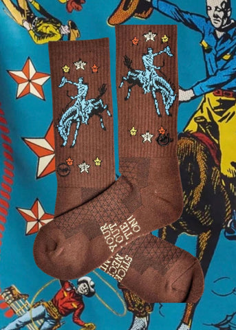 lucky_chuck_western_performance_socks_vintage_cowboys_cowgirls_rodeos_long_live_brown_stars_hemp_compression_america_usa_mack_and_co_designs_australia