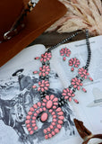 Pink Squash Blossom Statement Necklace Set
