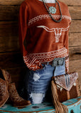 rust_longhorn_sweater_cowgirl_western_cotton_rye_outfitters_america_mack_and_co_designs_australia