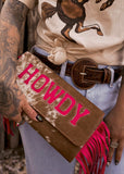 The Howdy Cowhide Clutch in Hot Pink
