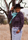 the_tombstone_aztec_blouse_arena_shirt_turquoise_kingman_concho_pearl_snap_button_down_plisse_monochrome_barrel_racer_womens_mack_and_co_designs_australia