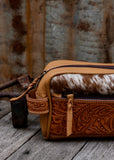 Bandera Cowhide Toiletries Bag - Tan Tooled Leather