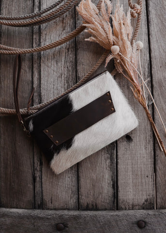 Sage Cowhide Clutch/ Crossbody Bag in Chocolate Leather (Pick Option)