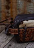 Bandera Cowhide Toiletries Bag - Chocolate Tooled Leather