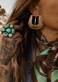 The Western Buckle Statement Earrings in Gold