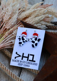 santa_hat_cow_print_polymer_clay_handcrafted_handmade_dangles_earrings_mack_and_co_designs_australia