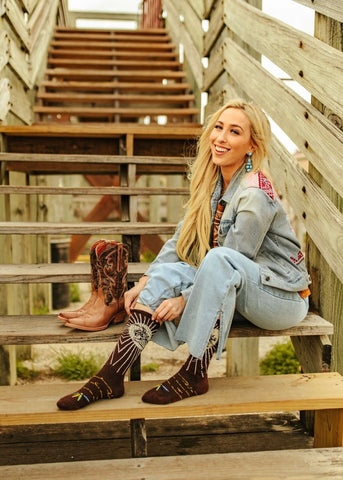 lucky_chuck_fringe_western_performance_socks_vintage_cowboys_cowgirls_rodeos_bucking_brown_hemp_compression_america_usa_mack_and_co_designs_australia