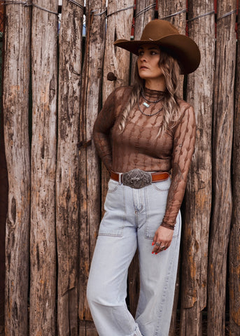 The Western Heritage Lace Top in Chocolate