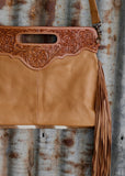 Peggy Cowhide Bag in Tan Tooled Leather