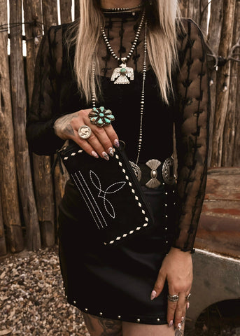 The Boot Stitch Suede Wallet In Black