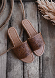 amelia_womens_tooled_leather_sunflower_slides_shoes_mack_and_co_designs_australia