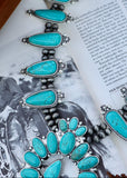 Turquoise Natural Stone Squash Blossom Statement Necklace