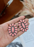 Pink Concho Stone Stud Earrings
